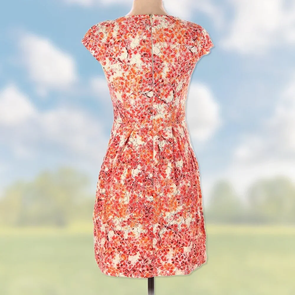EUC Orange Floral Lace Short-Sleeve Mini Dress w Pockets - Women's Size 0 Dress - Picture 6 of 7